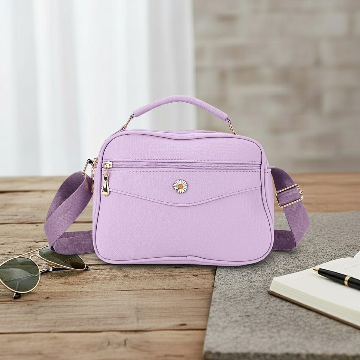 Purple Faux Leather Multi Pocket Crossbody Bag image number 1