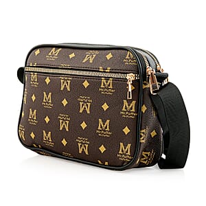 Warehouse Blowout Deal La Marey Brown M Pattern Faux Leather Crossbody Bag with Adjustable Shoulder Strap