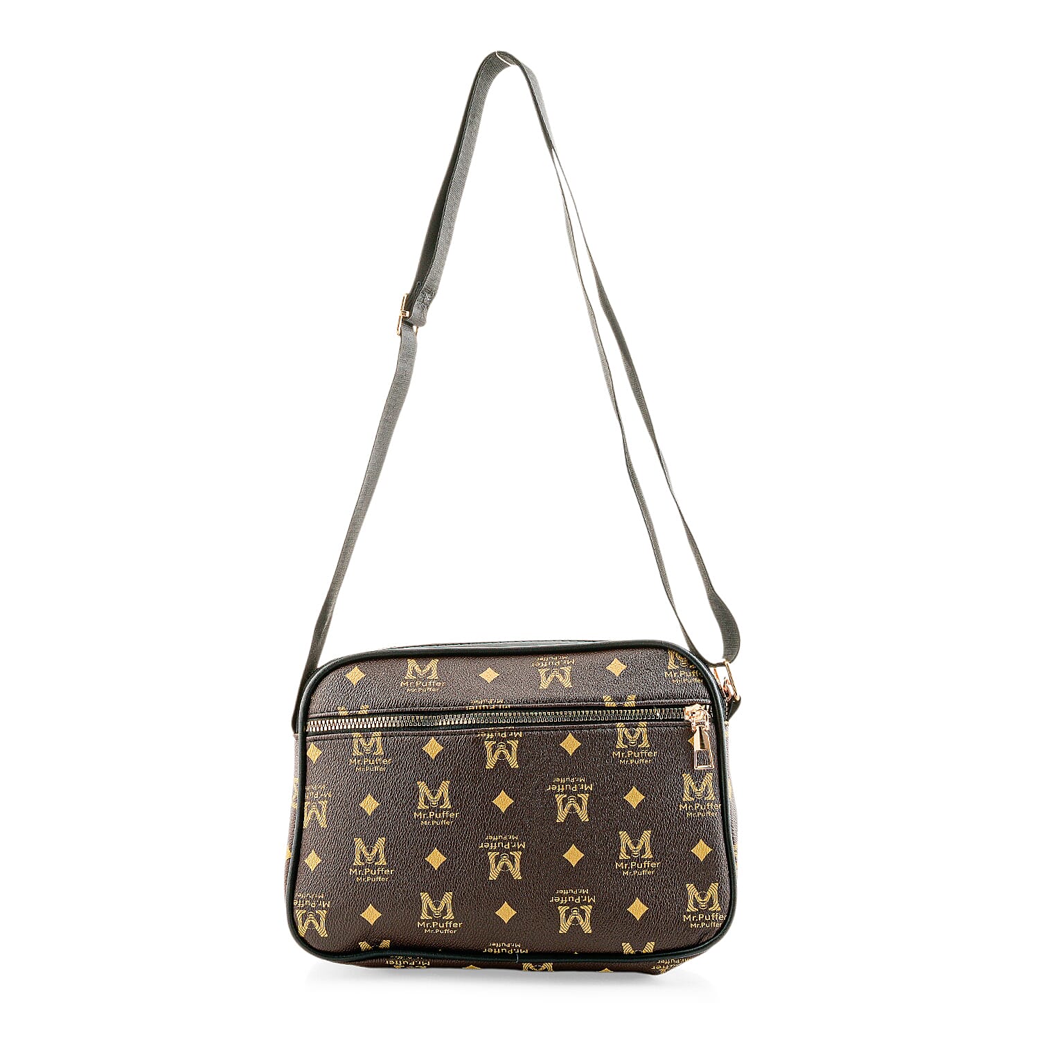 Warehouse Blowout Deal La Marey Brown M Pattern Faux Leather Crossbody Bag with Adjustable Shoulder Strap