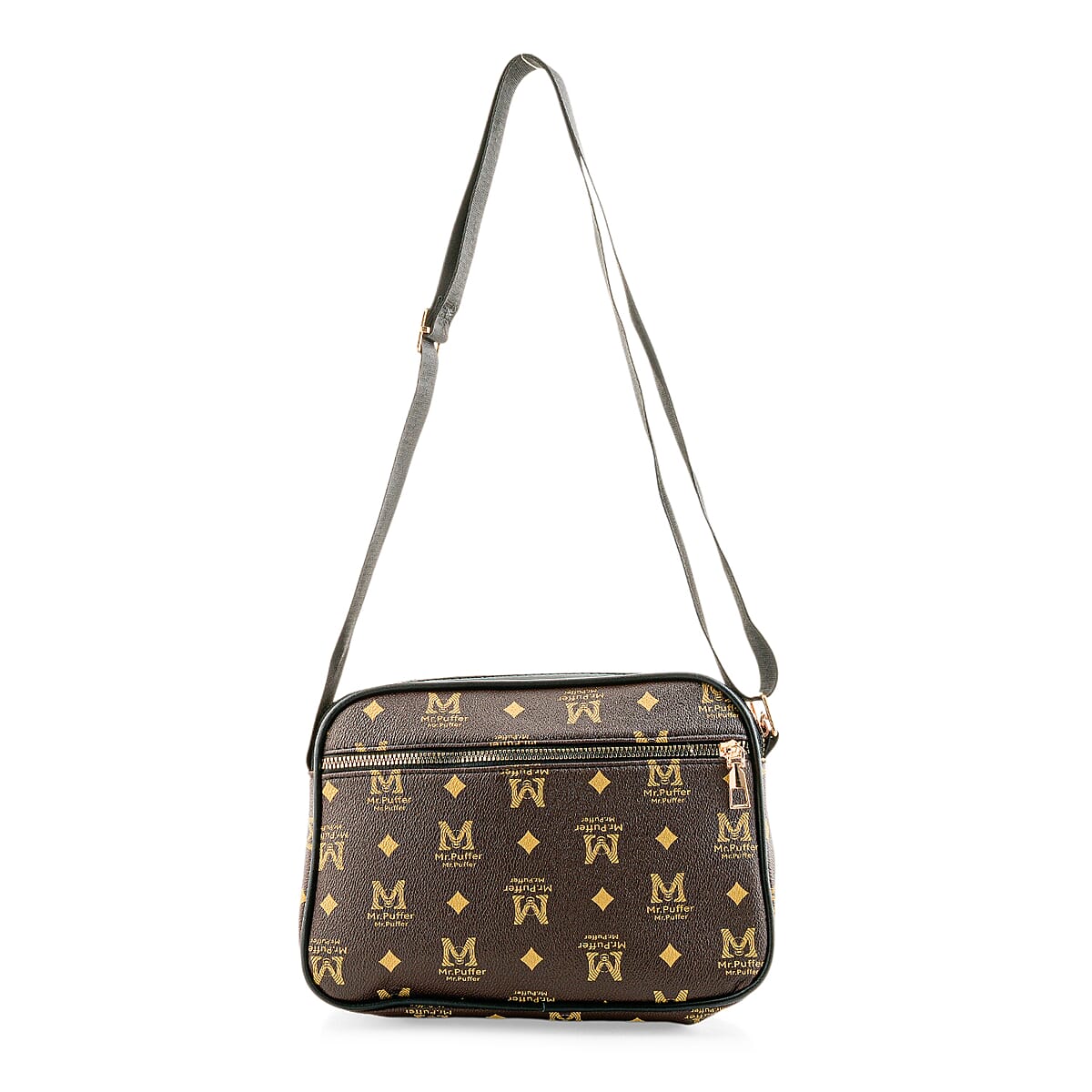 Warehouse Blowout Deal La Marey Brown M Pattern Faux Leather Crossbody Bag with Adjustable Shoulder Strap image number 3