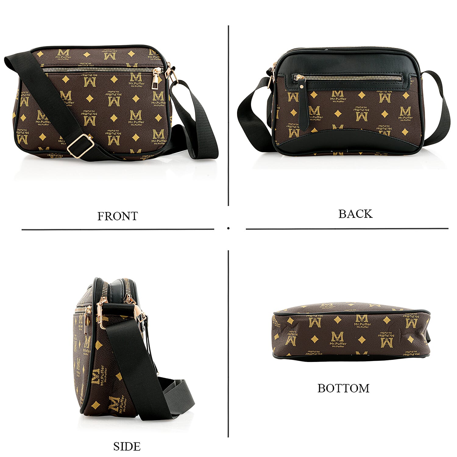 Warehouse Blowout Deal La Marey Brown M Pattern Faux Leather Crossbody Bag with Adjustable Shoulder Strap