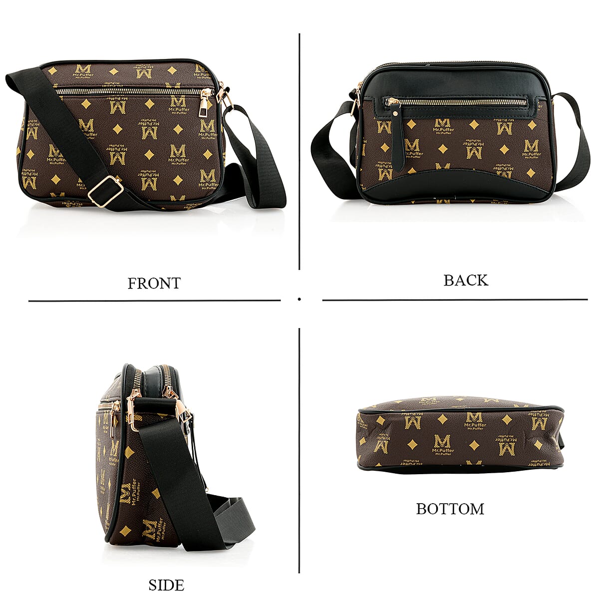 Warehouse Blowout Deal La Marey Brown M Pattern Faux Leather Crossbody Bag with Adjustable Shoulder Strap image number 4