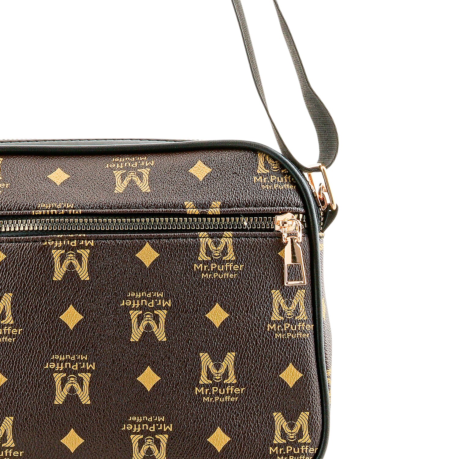 Warehouse Blowout Deal La Marey Brown M Pattern Faux Leather Crossbody Bag with Adjustable Shoulder Strap