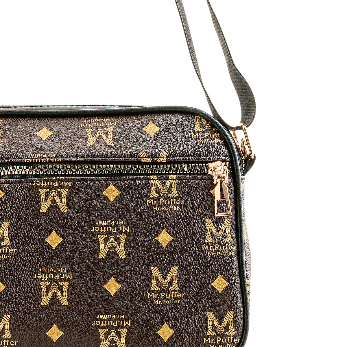 Warehouse Blowout Deal La Marey Brown M Pattern Faux Leather Crossbody Bag with Adjustable Shoulder Strap image number 5