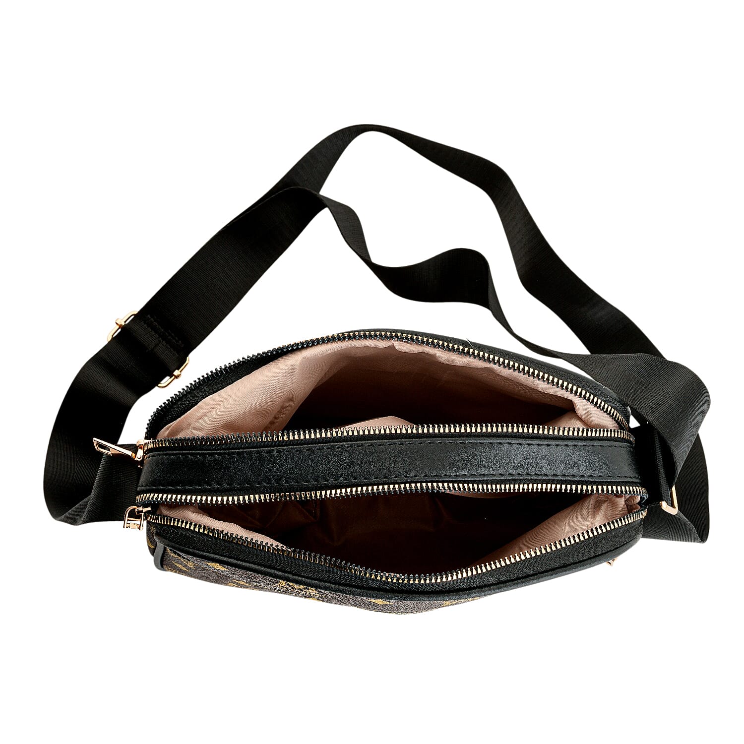 Warehouse Blowout Deal La Marey Brown M Pattern Faux Leather Crossbody Bag with Adjustable Shoulder Strap