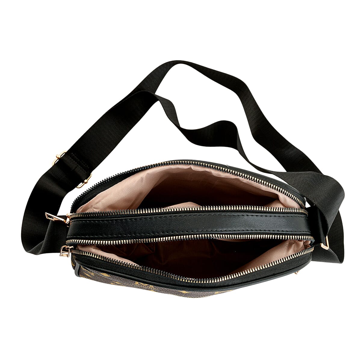 Warehouse Blowout Deal La Marey Brown M Pattern Faux Leather Crossbody Bag with Adjustable Shoulder Strap image number 6