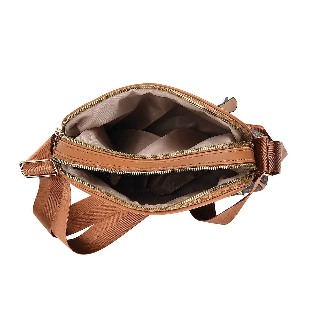 Warehouse Blowout Deal La Marey Brown Four Leaf Clover Pattern Faux Leather Crossbody Bag with Adjustable Shoulder Strap image number 5