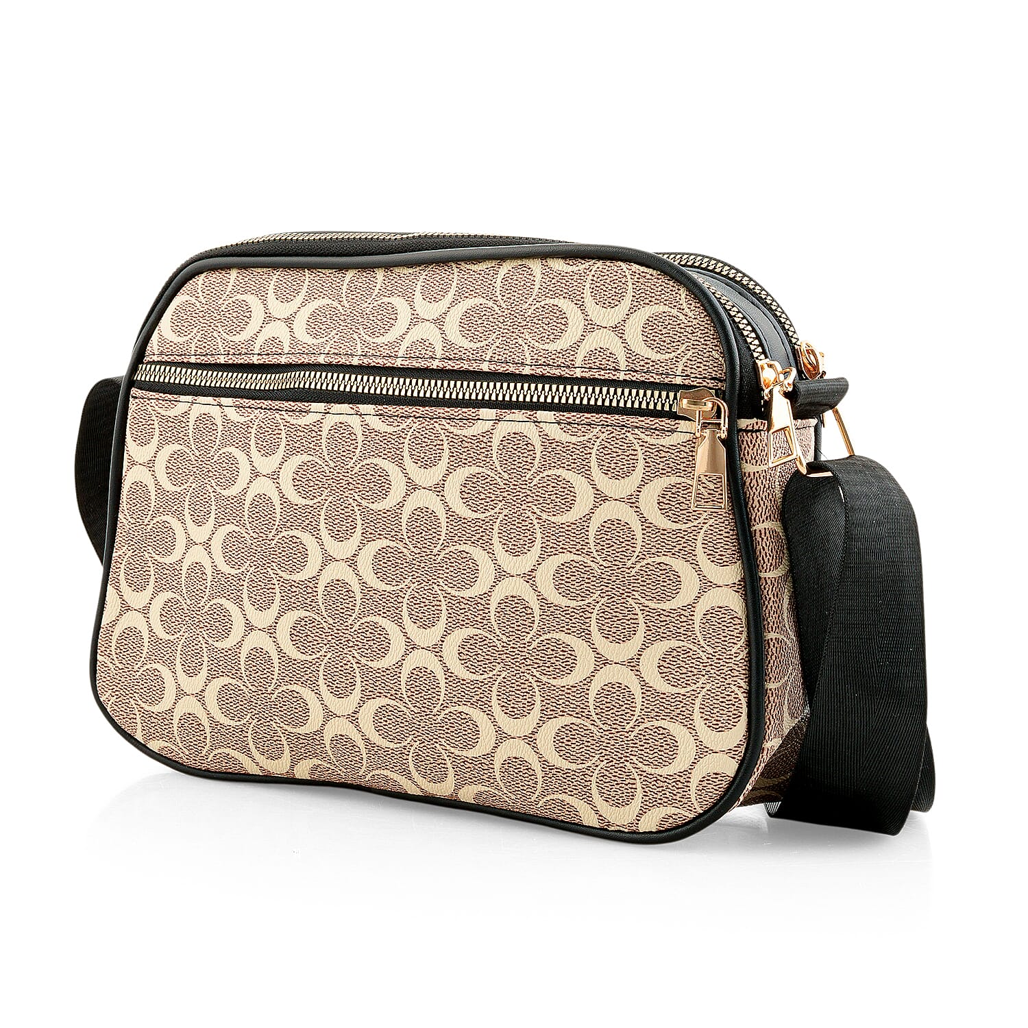 Warehouse Blowout Deal La Marey Khaki Double C Pattern Faux Leather Crossbody Bag with Adjustable Shoulder Strap