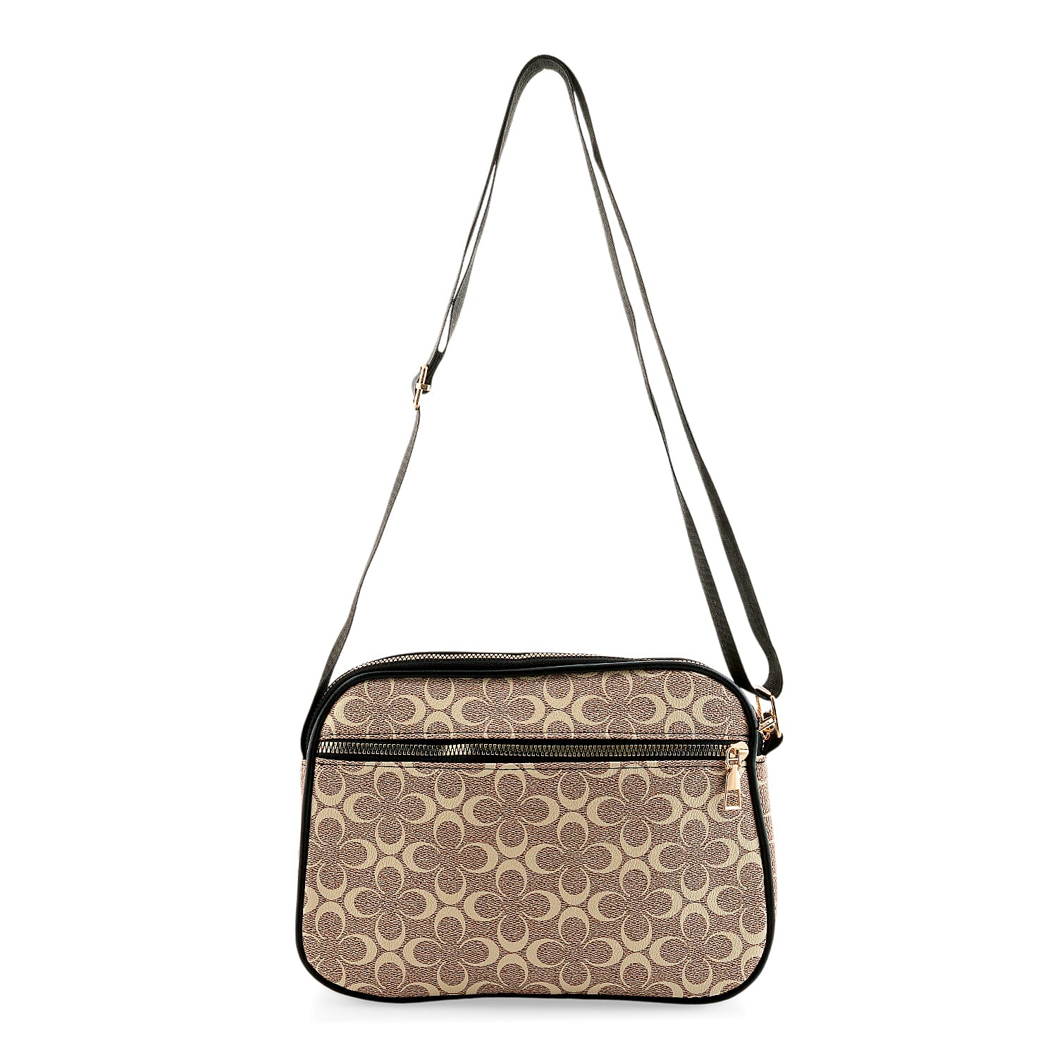 Warehouse Blowout Deal La Marey Khaki Double C Pattern Faux Leather Crossbody Bag with Adjustable Shoulder Strap