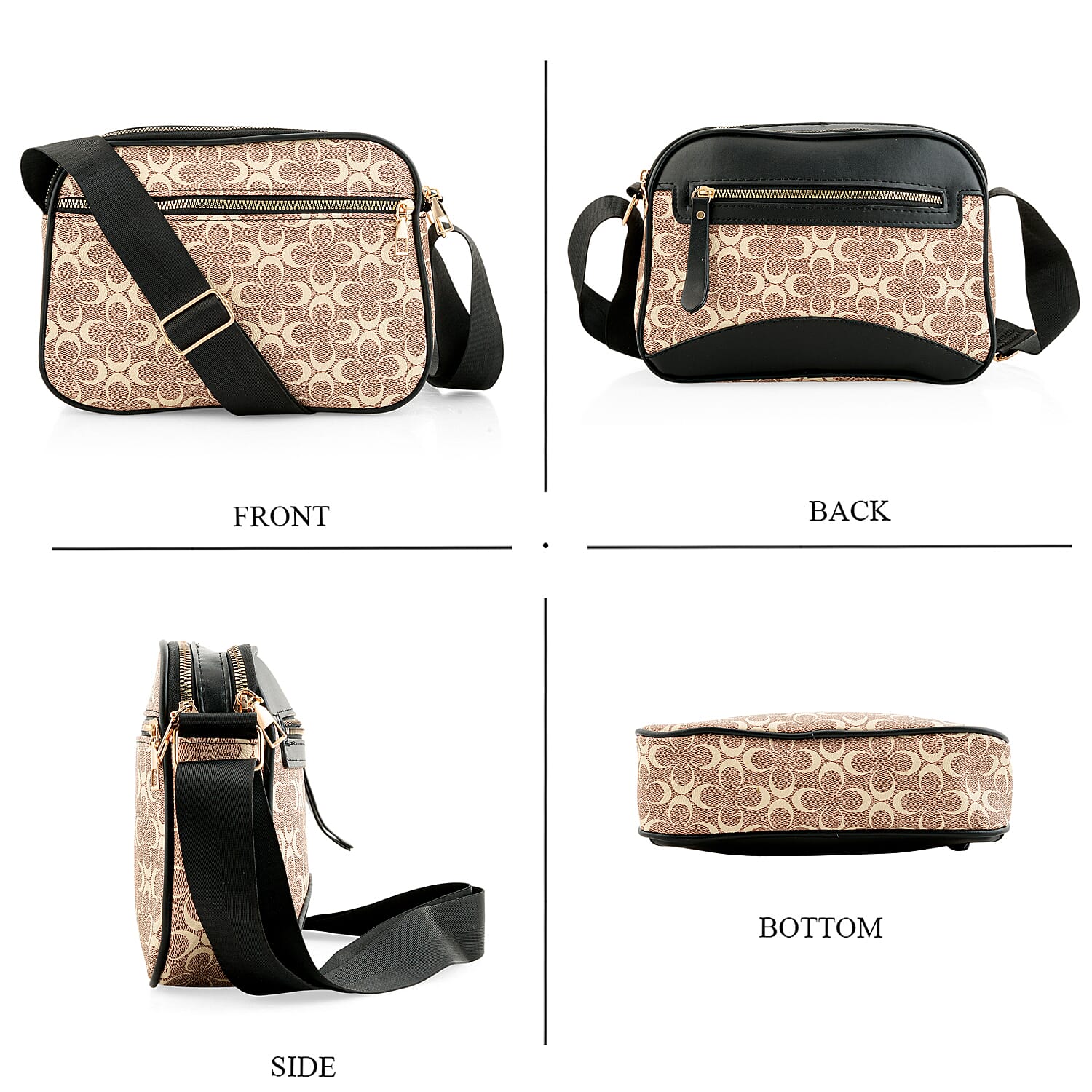 Warehouse Blowout Deal La Marey Khaki Double C Pattern Faux Leather Crossbody Bag with Adjustable Shoulder Strap