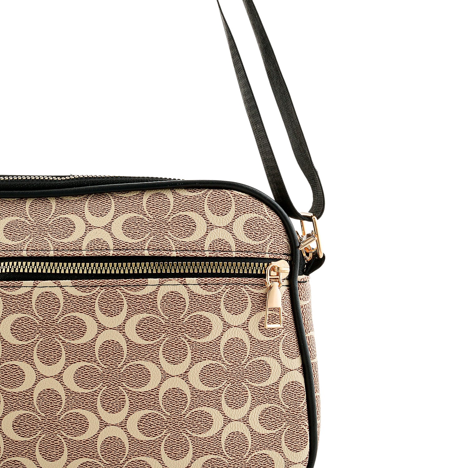 Warehouse Blowout Deal La Marey Khaki Double C Pattern Faux Leather Crossbody Bag with Adjustable Shoulder Strap