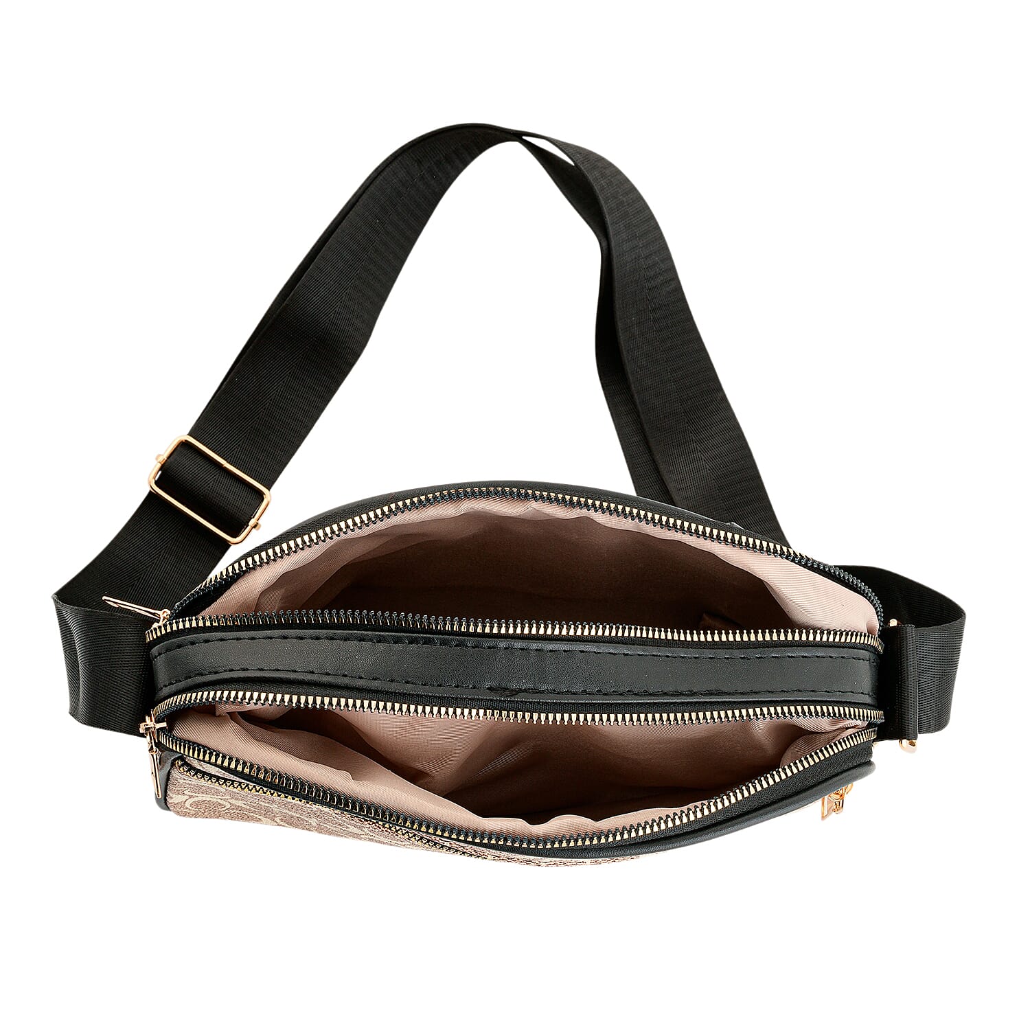 Warehouse Blowout Deal La Marey Khaki Double C Pattern Faux Leather Crossbody Bag with Adjustable Shoulder Strap