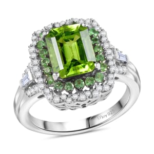 D'Joy Hebei Peridot and Multi Gemstone 3.60 ctw Water Ripples Ring in Rhodium Over Sterling Silver (Size 10.0)