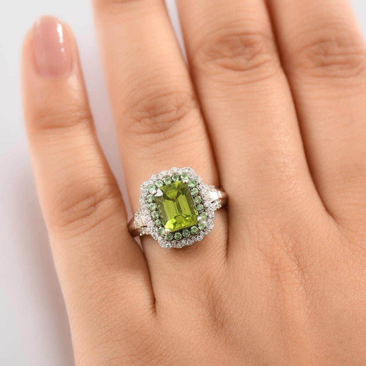 D'Joy Hebei Peridot and Multi Gemstone 3.60 ctw Water Ripples Ring in Rhodium Over Sterling Silver (Size 10.0) image number 2