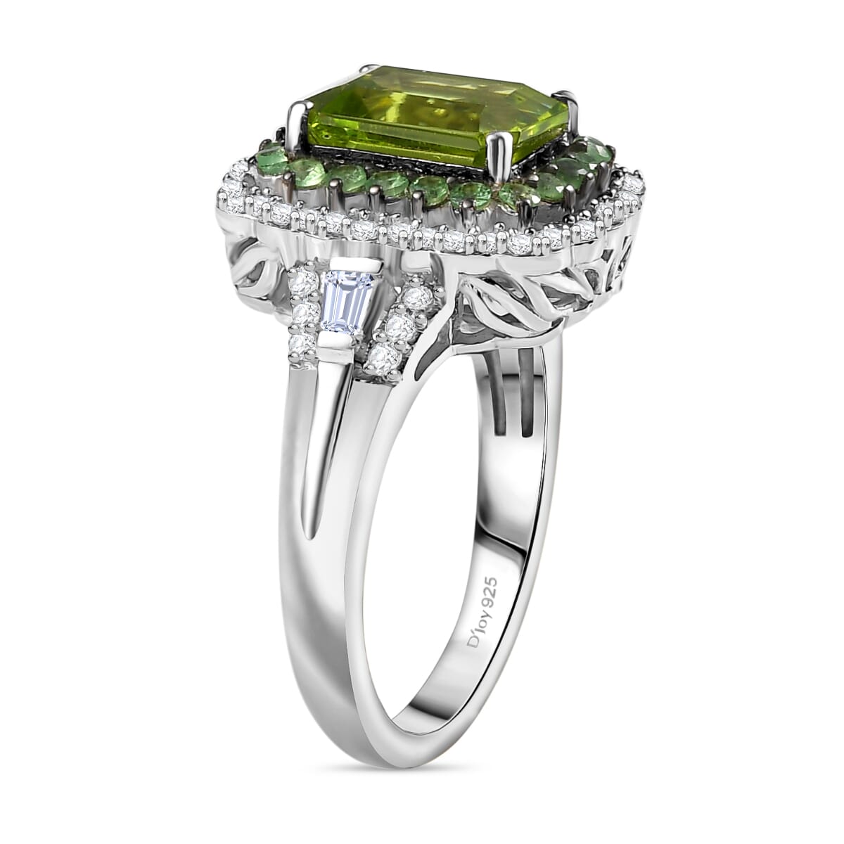 D'Joy Hebei Peridot and Multi Gemstone 3.60 ctw Water Ripples Ring in Rhodium Over Sterling Silver (Size 10.0) image number 3