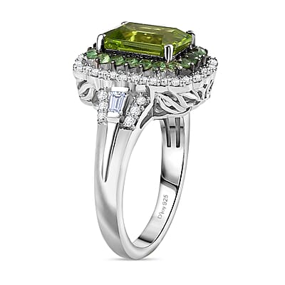D'Joy Hebei Peridot and Multi Gemstone 3.60 ctw Water Ripples Ring in Rhodium Over Sterling Silver (Size 10.0)