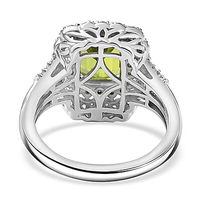 D'Joy Hebei Peridot and Multi Gemstone 3.60 ctw Water Ripples Ring in Rhodium Over Sterling Silver (Size 10.0)
