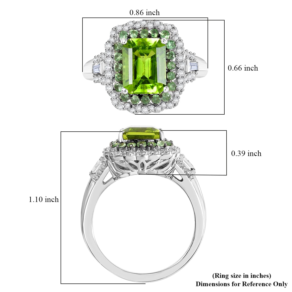 D'Joy Hebei Peridot and Multi Gemstone 3.60 ctw Water Ripples Ring in Rhodium Over Sterling Silver (Size 10.0) image number 5