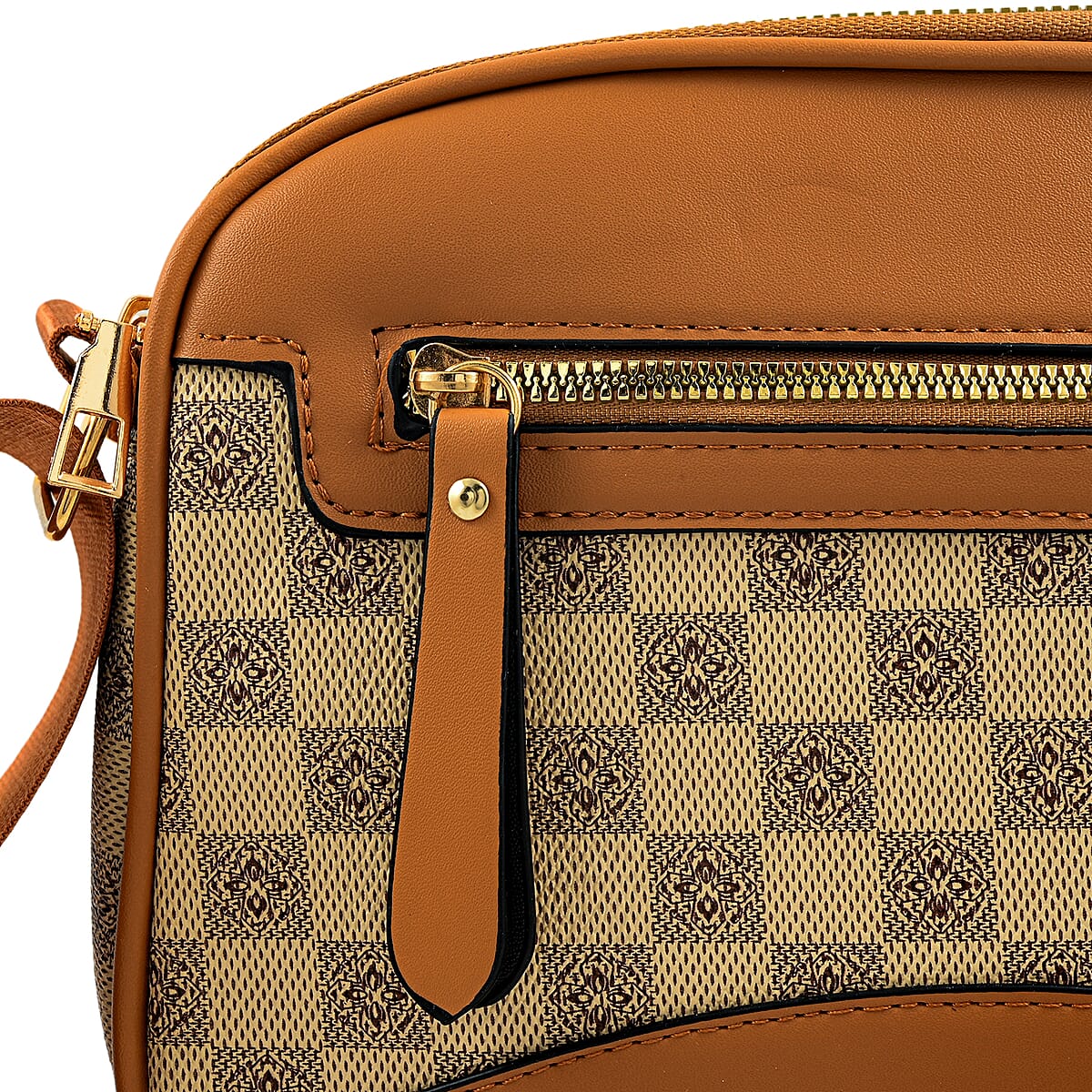 La Marey Beige Rhomboid Pattern Faux Leather Crossbody Bag with Adjustable Shoulder Strap image number 5