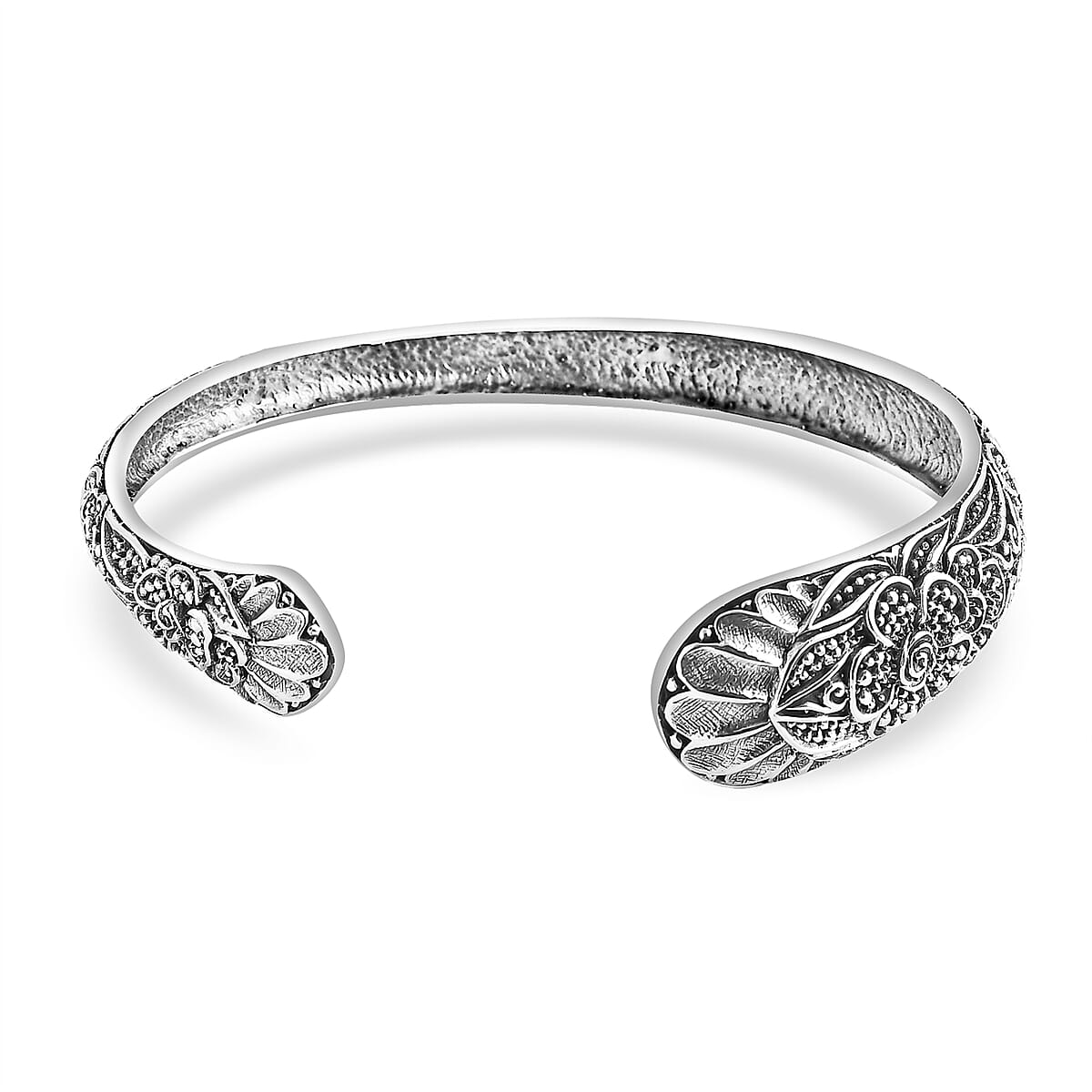 Bali Legacy Sterling Silver Hibiscus Bangle Bracelet (7.25 In) 21.62 Grams image number 0