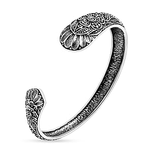 Bali Legacy Sterling Silver Hibiscus Bangle Bracelet (7.25 In) 21.62 Grams