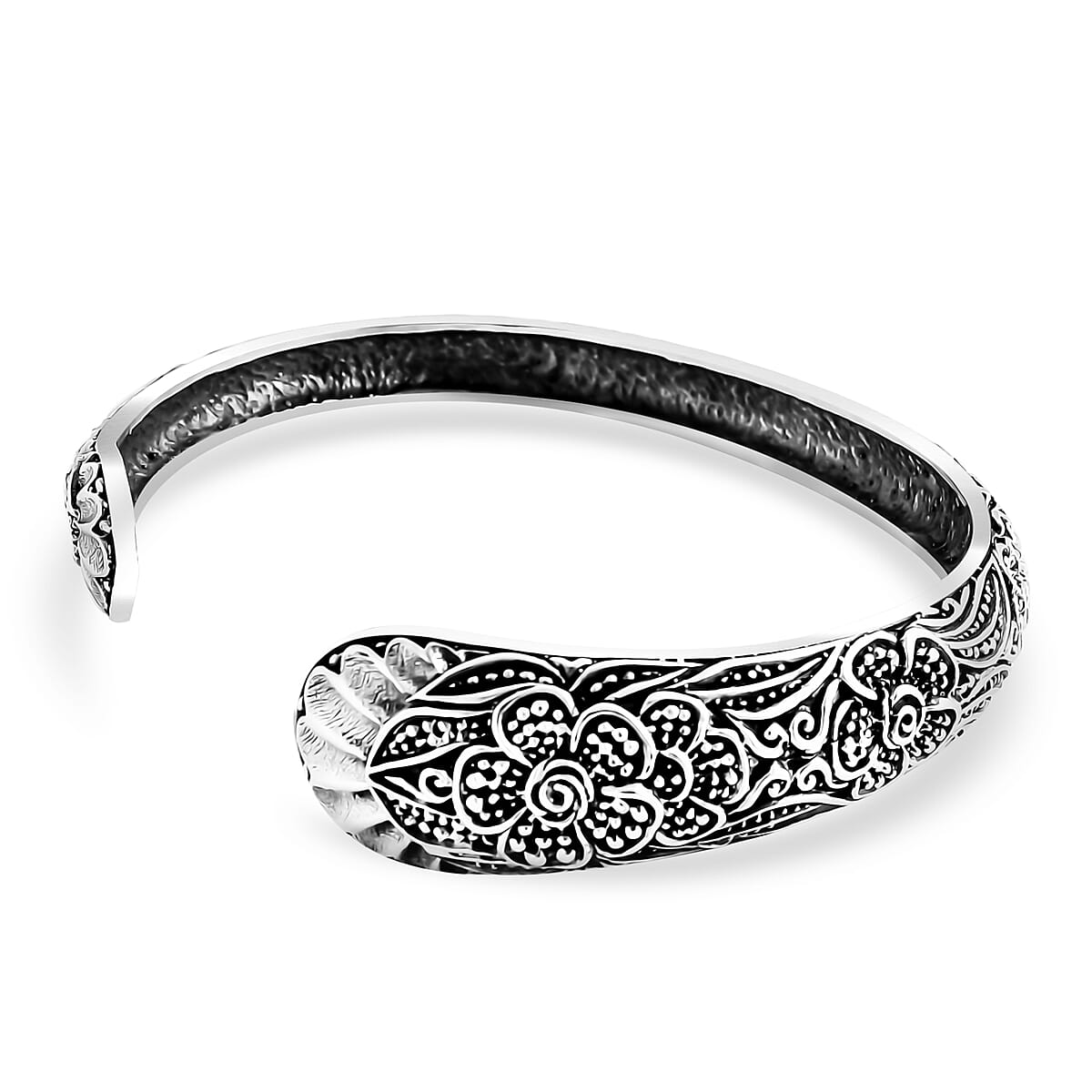 Bali Legacy Sterling Silver Hibiscus Bangle Bracelet (7.25 In) 21.62 Grams image number 4