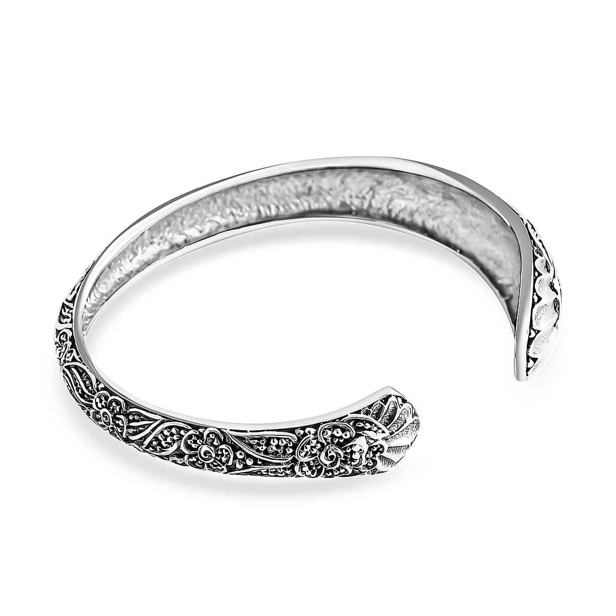 Bali Legacy Sterling Silver Hibiscus Bangle Bracelet (7.25 In) 21.62 Grams image number 5