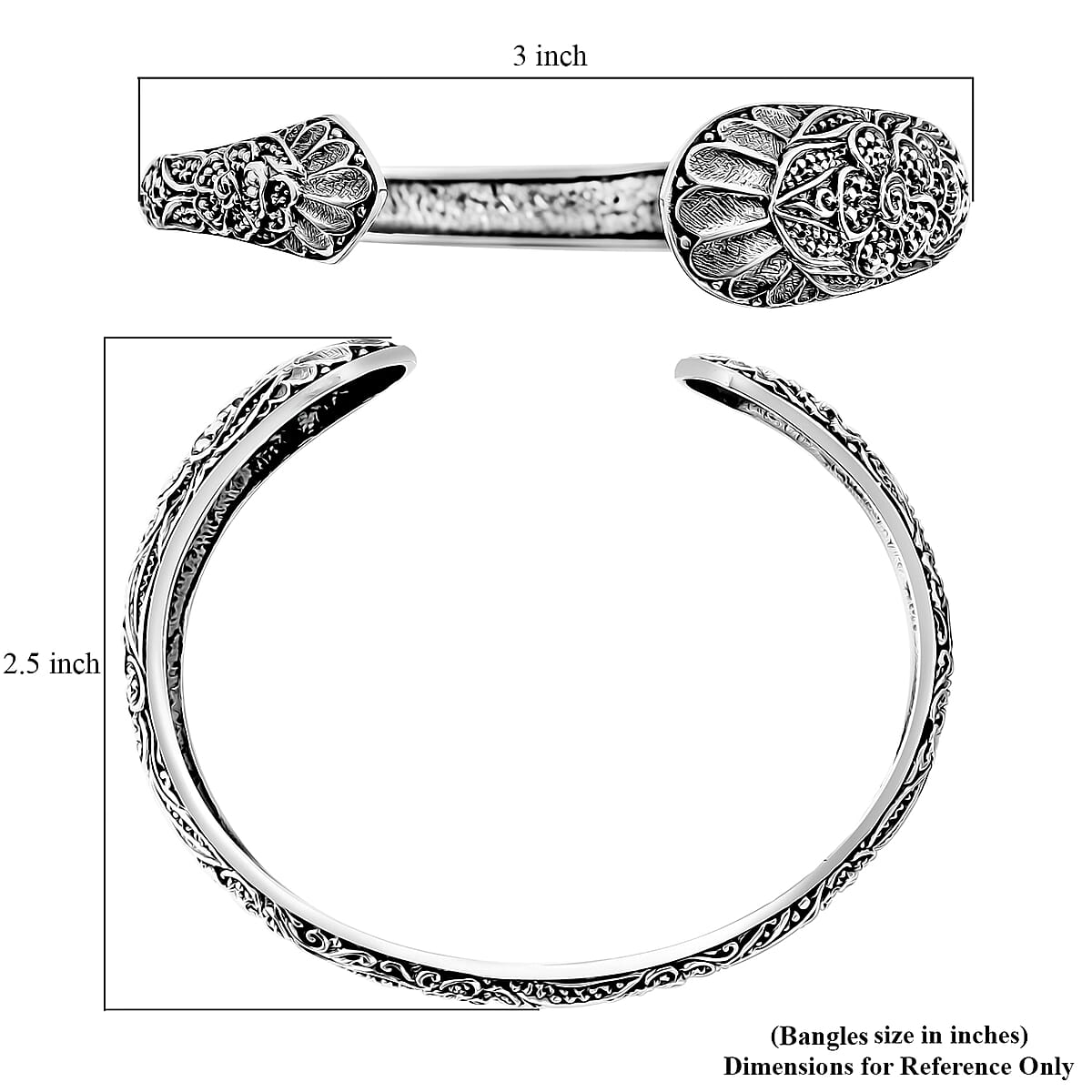 Bali Legacy Sterling Silver Hibiscus Bangle Bracelet (7.25 In) 21.62 Grams image number 7