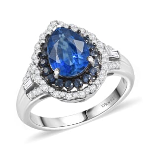 D'Joy Kashmir Kyanite and Multi Gemstone 3.00 ctw Water Ripples Ring in Rhodium Over Sterling Silver (Size 10.0)