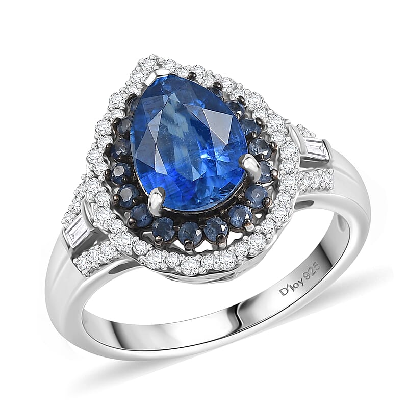 D'Joy Kashmir Kyanite and Multi Gemstone 3.00 ctw Water Ripples Ring in Rhodium Over Sterling Silver (Size 10.0)