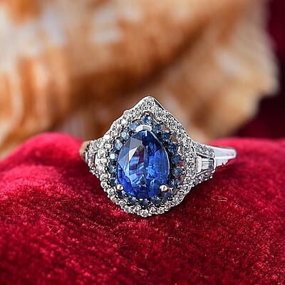 D'Joy Kashmir Kyanite and Multi Gemstone 3.00 ctw Water Ripples Ring in Rhodium Over Sterling Silver (Size 10.0)