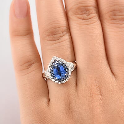 D'Joy Kashmir Kyanite and Multi Gemstone 3.00 ctw Water Ripples Ring in Rhodium Over Sterling Silver (Size 10.0)