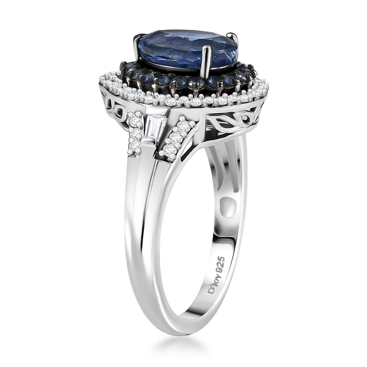 D'Joy Kashmir Kyanite and Multi Gemstone 3.00 ctw Water Ripples Ring in Rhodium Over Sterling Silver (Size 10.0) image number 3