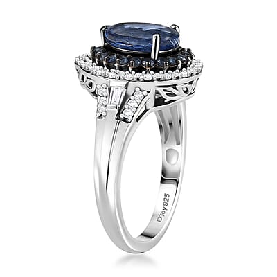D'Joy Kashmir Kyanite and Multi Gemstone 3.00 ctw Water Ripples Ring in Rhodium Over Sterling Silver (Size 10.0)