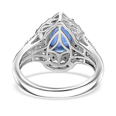 D'Joy Kashmir Kyanite and Multi Gemstone 3.00 ctw Water Ripples Ring in Rhodium Over Sterling Silver (Size 10.0)