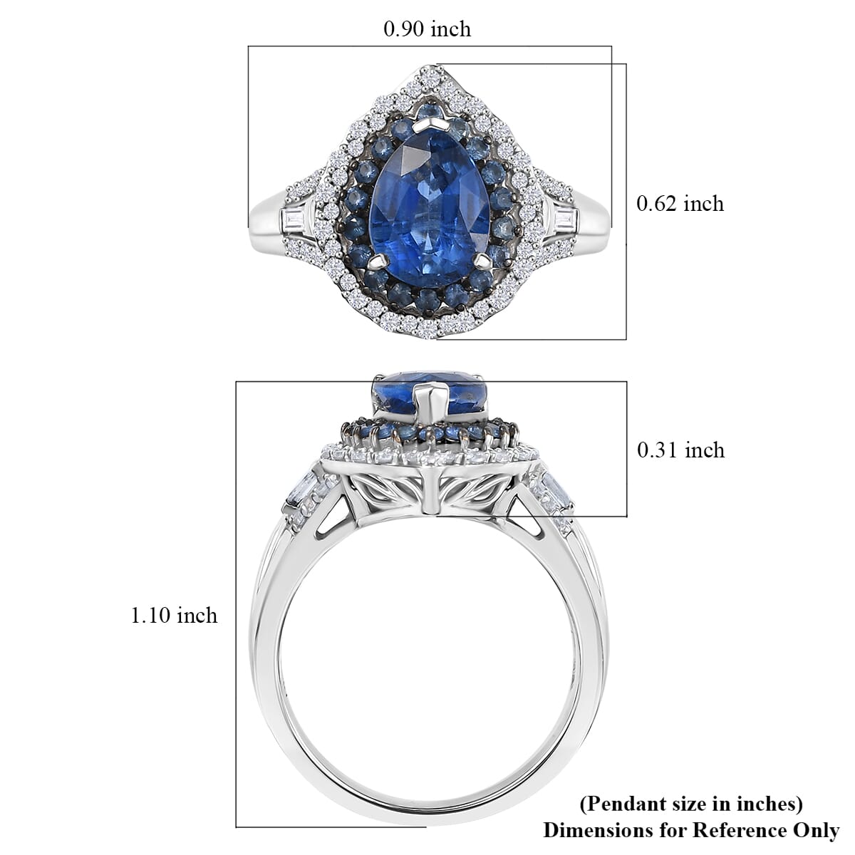 D'Joy Kashmir Kyanite and Multi Gemstone 3.00 ctw Water Ripples Ring in Rhodium Over Sterling Silver (Size 10.0) image number 5
