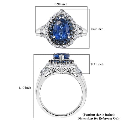 D'Joy Kashmir Kyanite and Multi Gemstone 3.00 ctw Water Ripples Ring in Rhodium Over Sterling Silver (Size 10.0)