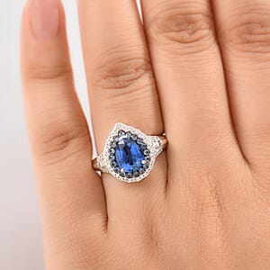 D'Joy Kashmir Kyanite and Multi Gemstone 3.00 ctw Water Ripples Ring in Rhodium Over Sterling Silver (Size 5.0)