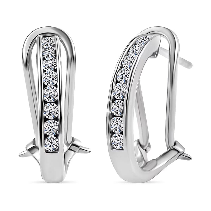 Luxuriant Lab Grown Diamond G-H SI 0.50 ctw Omega Clip Earrings in Rhodium Over Sterling Silver