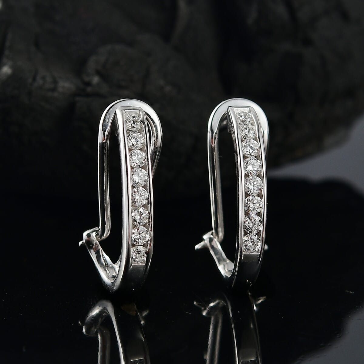 Luxuriant Lab Grown Diamond G-H SI 0.50 ctw Omega Clip Earrings in Rhodium Over Sterling Silver image number 1