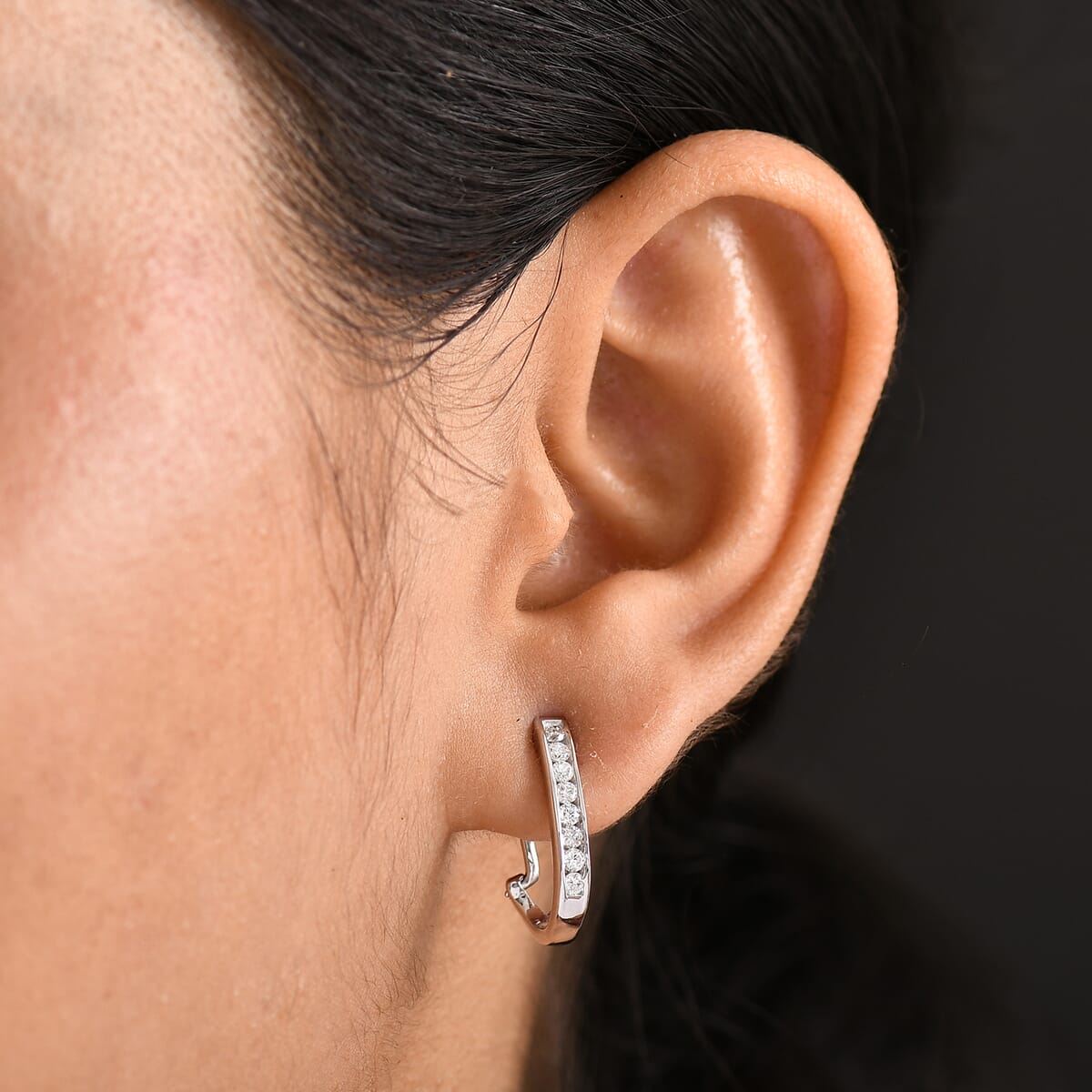 Luxuriant Lab Grown Diamond G-H SI 0.50 ctw Omega Clip Earrings in Rhodium Over Sterling Silver image number 2