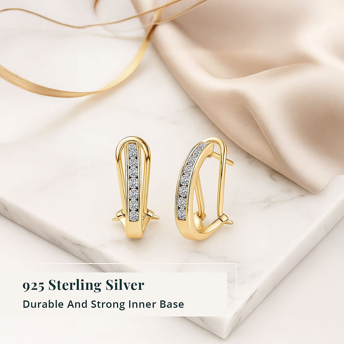 Luxuriant Lab Grown Diamond G-H SI 0.50 ctw Omega Clip Earrings in 18K Vermeil Yellow Gold Over Sterling Silver image number 2