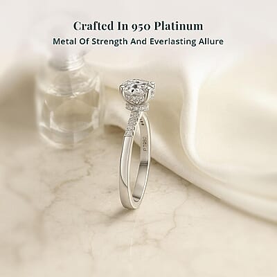 IGI Certified Luxuriant Lab Grown Diamond (E-F, VS) Halo Ring in 950 Platinum 1.50 ctw (Size 12.0)