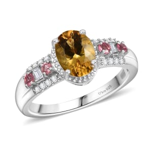 D'Joy Mocha Scapolite and Multi Gemstone 1.40 ctw Ring in Rhodium Over Sterling Silver (Size 10.0)