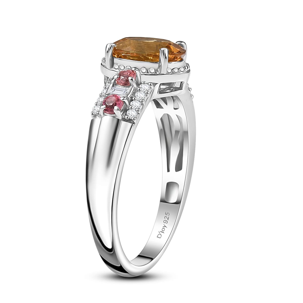 D'Joy Mocha Scapolite and Multi Gemstone 1.40 ctw Ring in Rhodium Over Sterling Silver (Size 10.0) image number 3