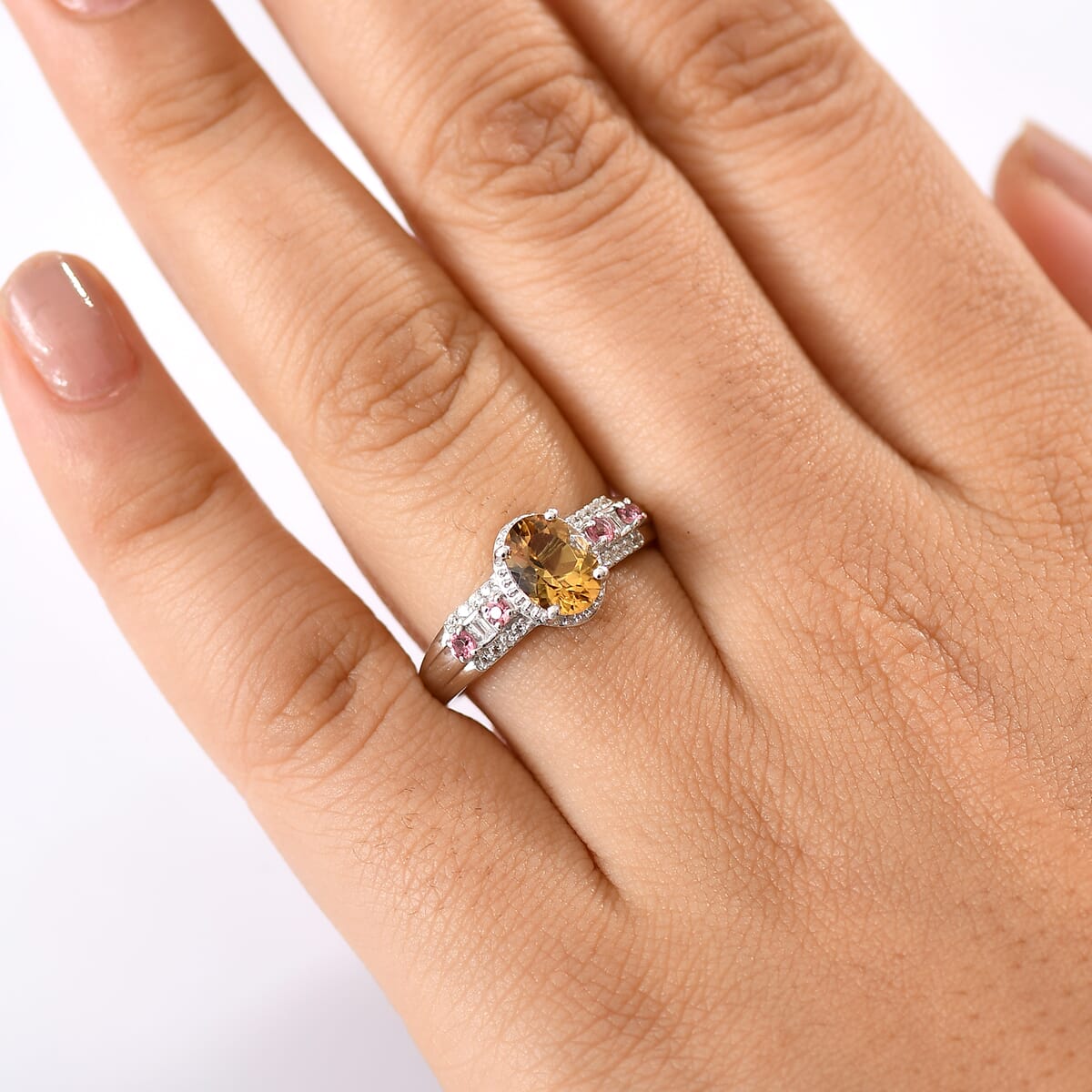 D'Joy Mocha Scapolite and Multi Gemstone 1.40 ctw Ring in Rhodium Over Sterling Silver (Size 8.0) image number 2