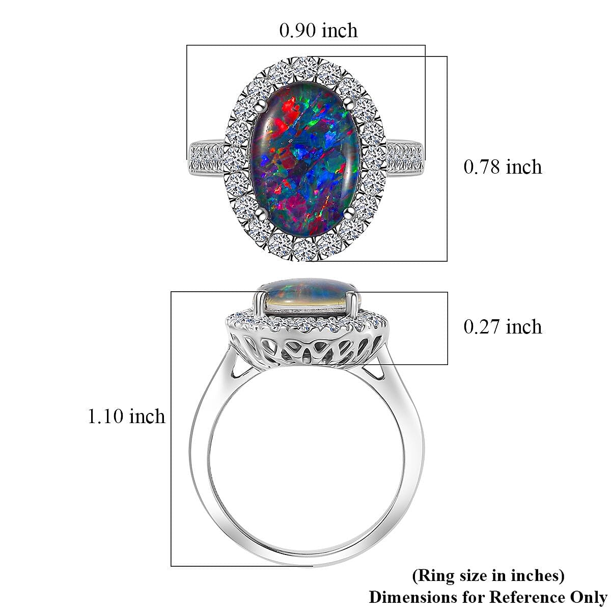Certified & Appraised Premium Elysian Opal (Triplet) and G-H SI Luxuriant Lab Grown Diamond 4.34 ctw Halo Ring in 10K White Gold (Size 6.0) 4.38 Grams image number 5