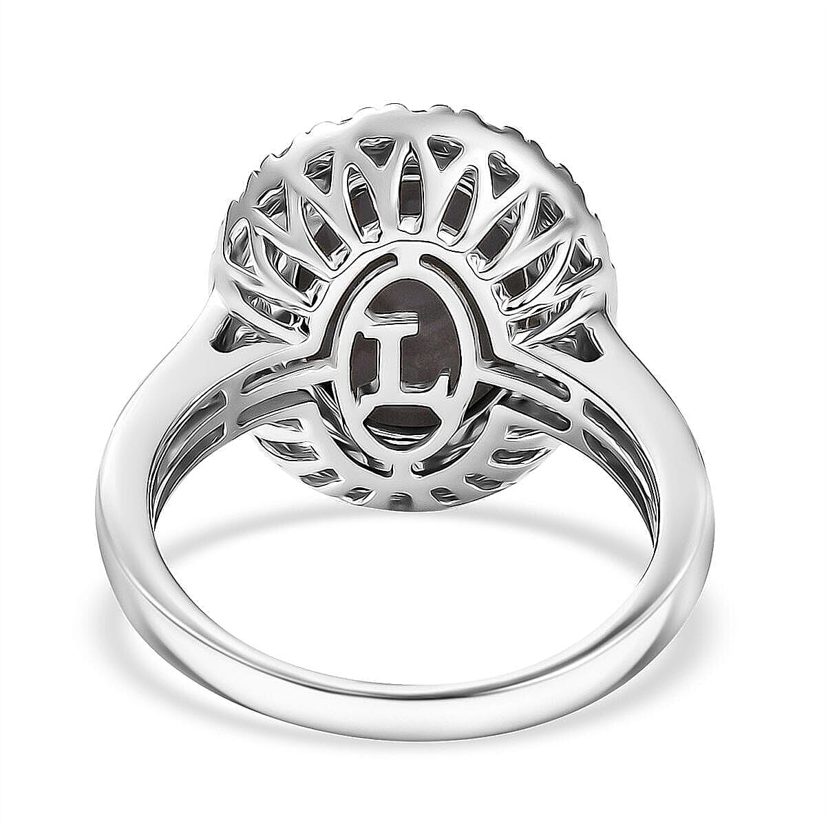 Certified & Appraised Premium Elysian Opal (Triplet) and G-H SI Luxuriant Lab Grown Diamond 4.34 ctw Halo Ring in 10K White Gold (Size 7.5) 4.38 Grams image number 4