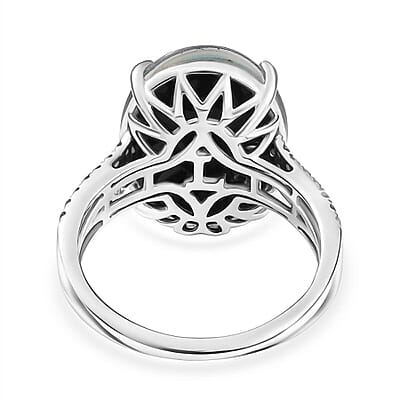 Certified & Appraised Premium Elysian Opal (Triplet) and G-H SI Luxuriant Lab Grown Diamond 6.67 ctw Ring in 10K White Gold (Size 11.0)