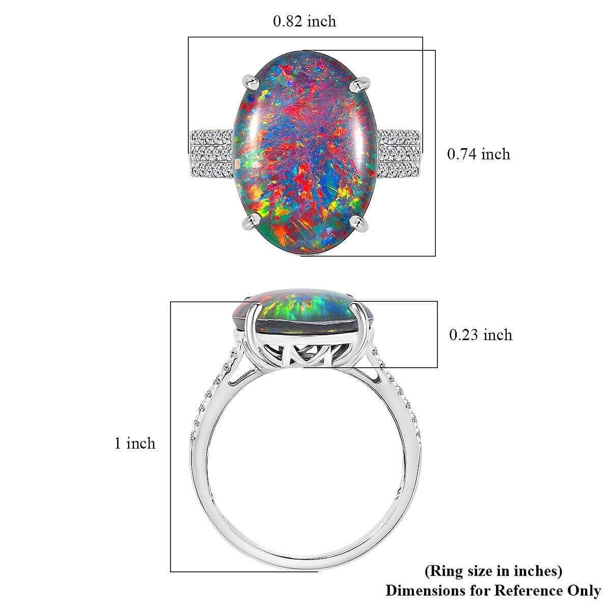 Certified & Appraised Premium Elysian Opal (Triplet) and G-H SI Luxuriant Lab Grown Diamond 6.67 ctw Ring in 10K White Gold (Size 6.5) image number 5
